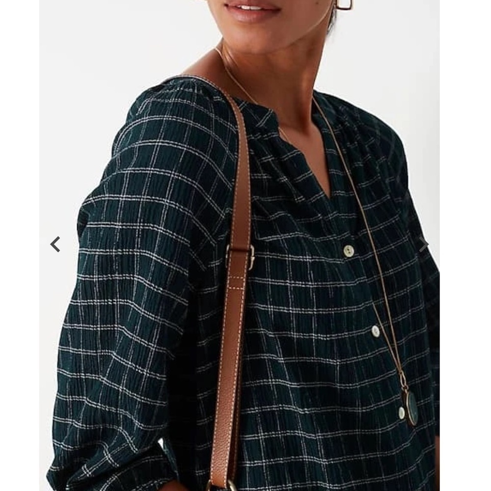 J.Jill Crinkled Plaid Relaxed Top Evergreen Size XSP NWT - Picture 6 of 10